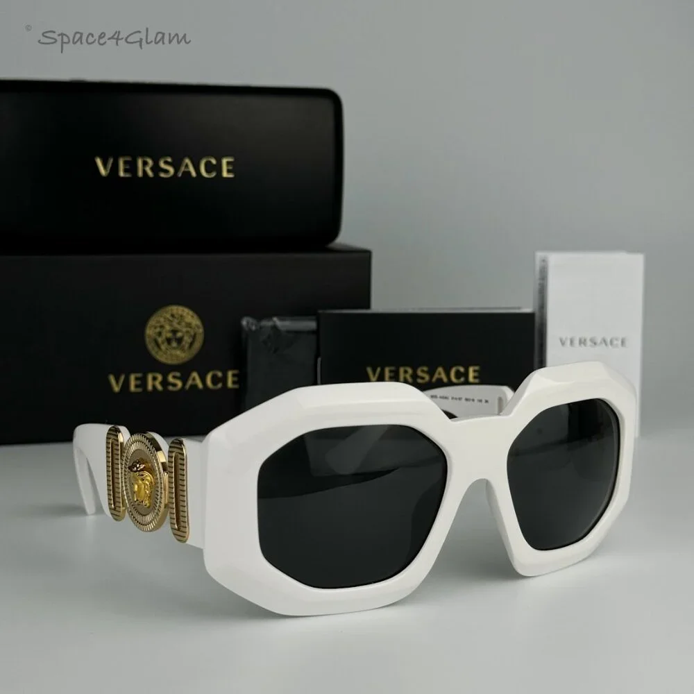 NEW Versace VE4424U 314/87 MEDUSA BIGGIE White Grey Square Oversized Sunglasses